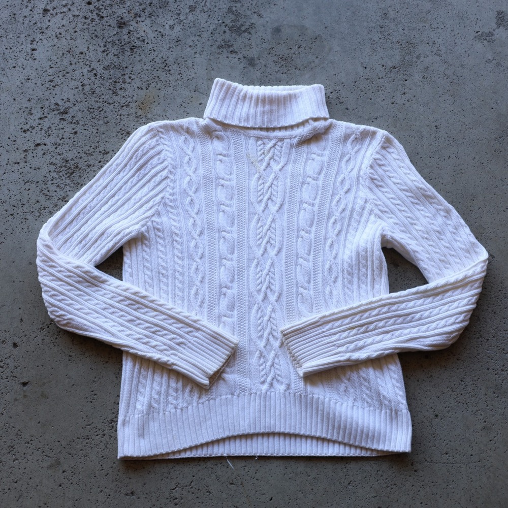Jeanne Pierre Cable Knit Turtleneck Sweater Women's Size Large White 100% Cotton